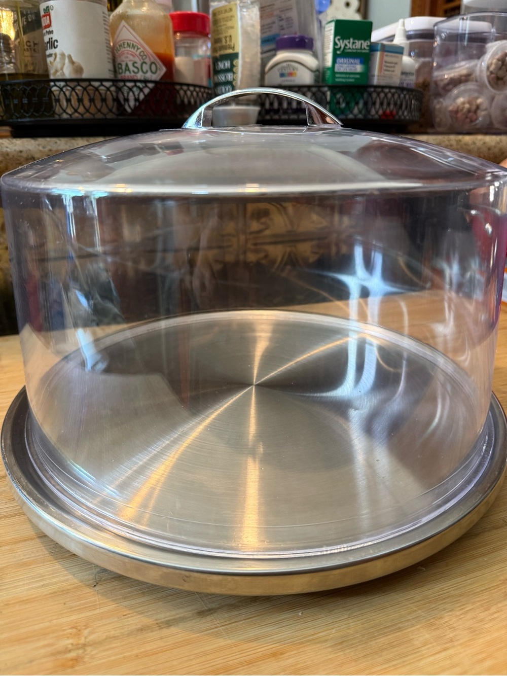 TableCraft 12" Plastic Cake Dome Cover and 13" Stainless Steel Plate Set - Picture 3 of 9